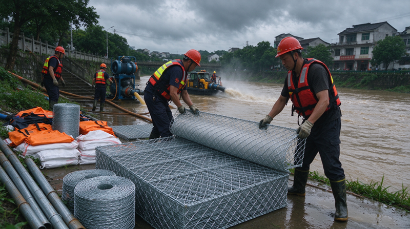 Changshu Jianghe oversvømmelsesforebyggende produkter leverer gabion- og galvaniserede mesh-materialer til Indre Mongoliets nøddræningsstøtteprojekt Changshu Jianghe oversvømmelsesforebyggende produkter leverer gabion- og galvaniserede mesh-materialer til Indre Mongoliets nøddræningsstøtteprojekt